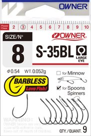 hook OWNER S-35BL.08,eye,barbless/9pcs/